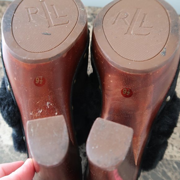 Lauren Ralph Lauren Mule Clog Faux Fur Heel 9.5 - Picture 10 of 14